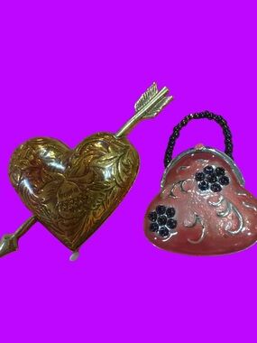 Gold and Pink Heart Brooch Set - Decorative Heart Pins